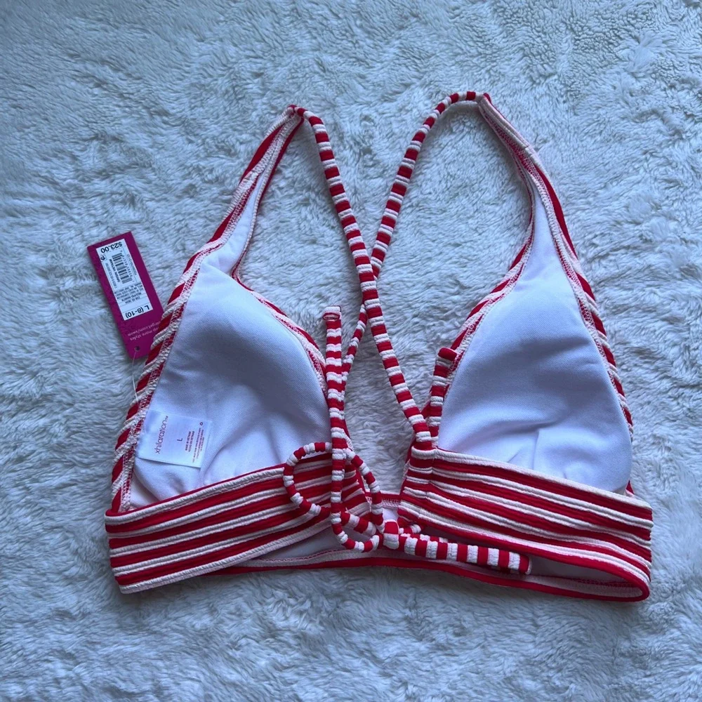 Xhilaration Red White Striped Ribbed Triangle Bikini Top Size Large L 8-10 NWT